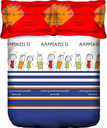 Stellar Home USA Happiness is 104 TC Cotton Bedsheet with 2 Pillow Covers - Queen Size, Multicolour