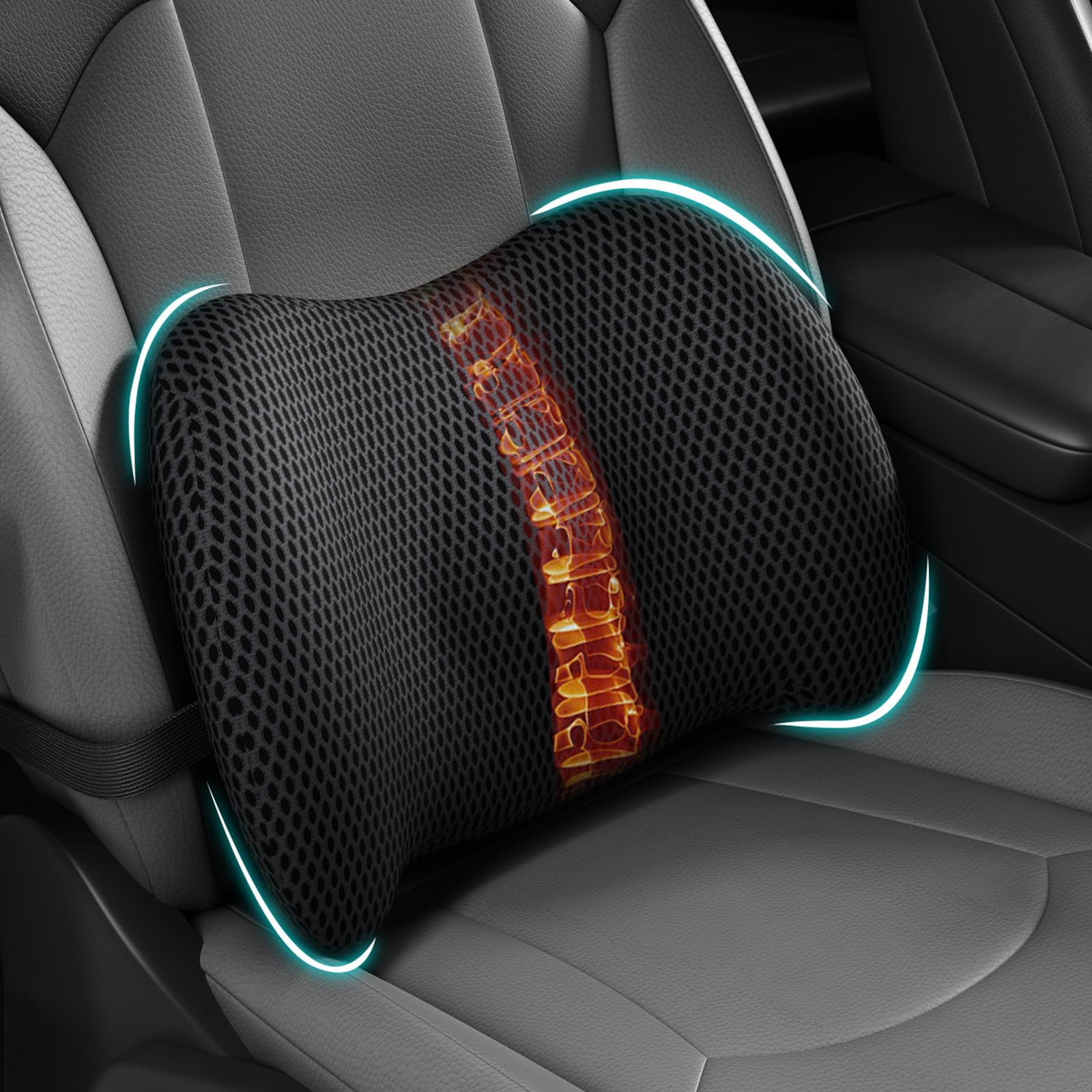 Photo 1 of Lumbar Support Pillow for Car, Memory Foam Car Seat Back Support Pillow for Driving, Back Cushion with Strap for Pain Relief, Ergonomic Back Cushion for Office Chair, Wheelchair (Black)