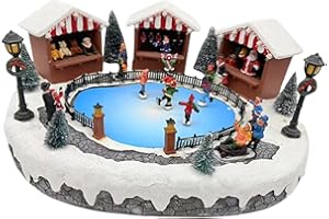 Leefasy Christmas Village Collection Building Figurines Musical LED Lights Ice Rink for Home Holiday Vacation Table Displays