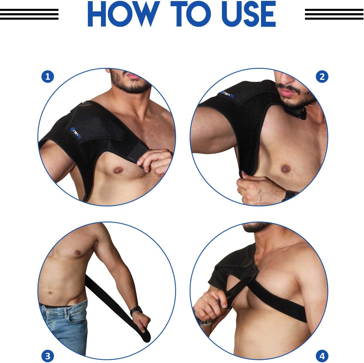 Shoulder Brace & Rotator Cuff Support Brace for Men & Women by BRANFIT, Shoulder Compression Sleeve with Pressure Pad is Ideal for Dislocated AC Joint, Labrum Tear & Frozen Shoulder Pain Relief: Health & Personal Care