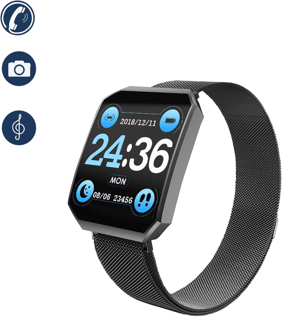 RAGZAN Smart Watch Fashion Watch Full Touch Screen Tracker Sports Watch with Pedometer Heart Rate Blood Pressure Blood Oxygen Monitor Stopwatch Women Men Smart Watch iOS Android Phone