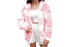 MIVAMIYA Plaid Fleece Shacket Jacket Women Plus Size Flannel Zip Up Fall Hoodie Jackets With Pockets Casual Warm Winter Coats