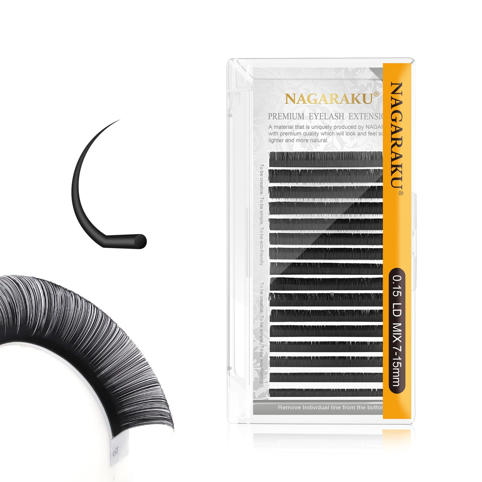 NAGARAKU Eyelash Extensions Individual Mega Volume Lashes Manual Fan 0.15mm LD Curl 7-15mm Mix Tray Classic Matte Black Natural False Lash 16 Rows