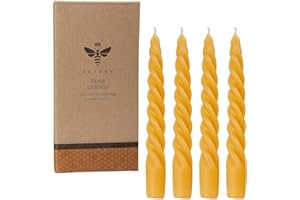 DEYBBY 7 inch Spiral Beeswax Candles Set of 4 - Dripless and Smokless Twisted Pure Bees Wax Candle for Home Decor & Gift Any Occasions