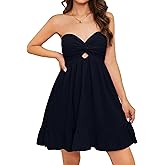 Meladyan Women’s Twist Knot Bandeau Tube Dress Solid Strapless Backless Mini Dresses Summer Hollow Ruffle Beach Dress
