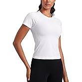 CRZ YOGA Seamless Workout Tops for Women Waist Length - Running Gym Athletic Yoga Short Sleeve Shirts Breathable Crewneck