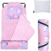 Wildkin Modern Kids Nap Mat – Soft Cotton Blend with Pillow & Elastic Straps for School & Travel - Unicorn