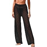 BreathSunny Womens Crochet Knit Elastic Waist Swimsuit Coverup Summer 2025 Striped Beach Bathing Suit Cover Up Pants