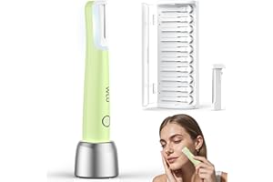 Dermaplane Razor for Women Face, WLU Rechargeable Face Dermaplaning Tool – Peach Fuzz, Facial Hair & Exfoliation Removal, Sonic Technology with LED Light, 3 Speeds & 10 Blades (Green)