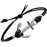 BeGenuine Store Mens Anchor Bracelet Adjustable Leather Cord Nautical Jewelry Silver Charm Faith Hope Bracelet Handmade Gift for Him Husband Boyfriend Dad