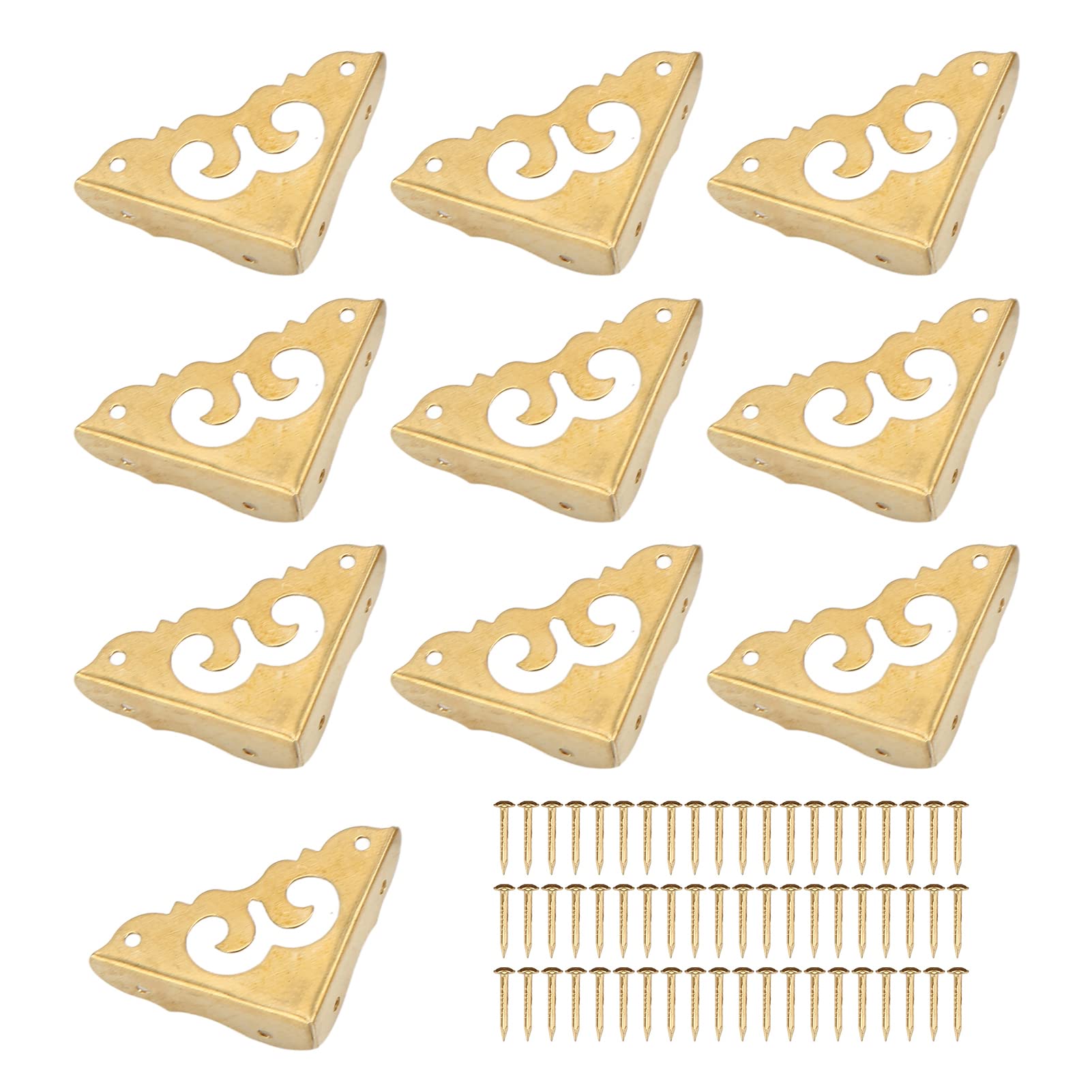 Hztyyier 10 Set Metal Box Corner Protector, 4.2 x 3 x 1.1cm Vintage Furniture Corner Protectors for Decorative Cabinet Jewelry Box with Openwork Pattern 60 Nails