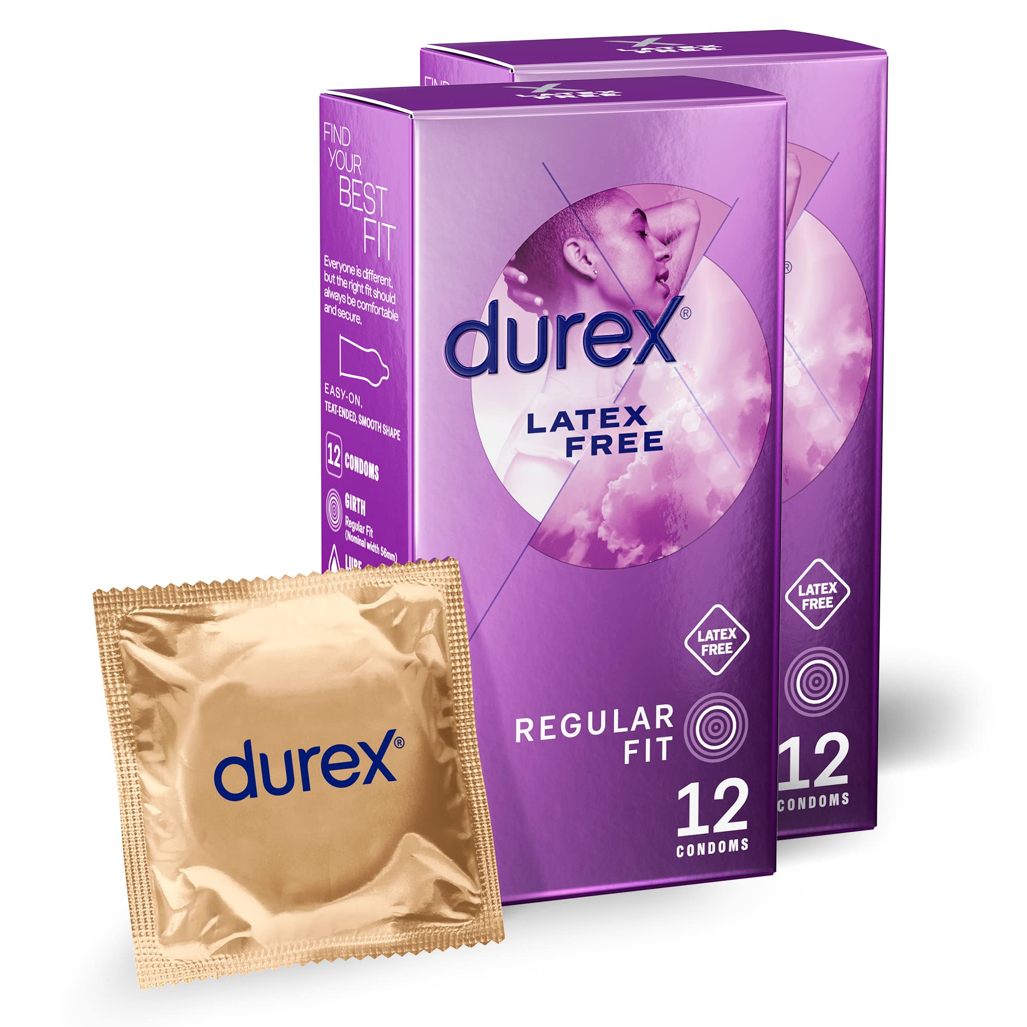 Durex Non-Latex Condoms 24 Pack (2x12) - Hypoallergenic, Ultra-Sensitive, Safe, Comfortable, Vegan-Friendly, Ideal for Allergy Relief, Enhanced Pleasure, First Aid Bag Essential