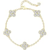 Honsny Gold Birthstone Clover Bracelets for Women Trendy Non Tarnish 14K Gold Plated Dainty Diamond Charm Stackable Bracelets for Women Waterproof Jewelry for Women Best Friend Valentine's Day Gift