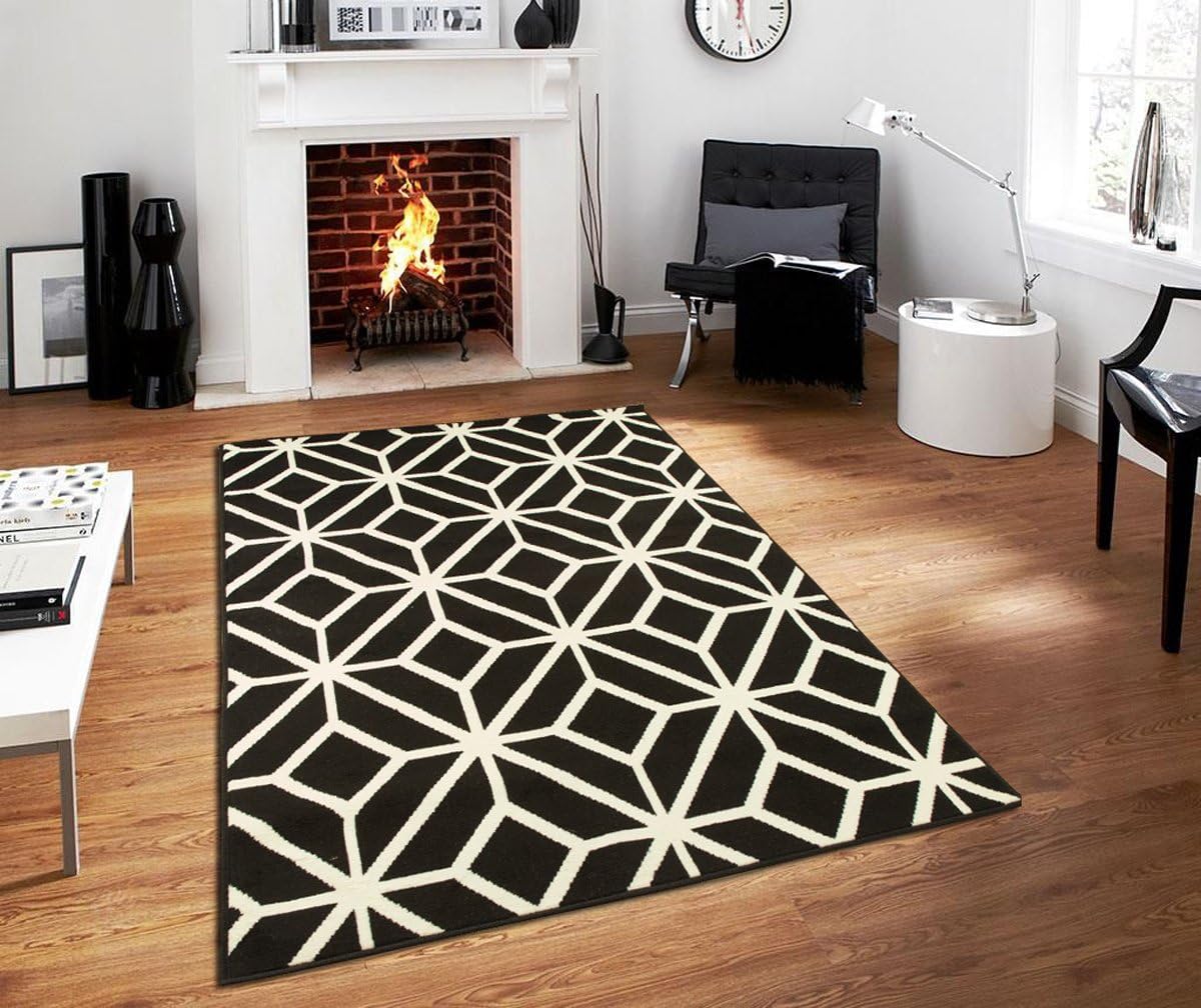 Amazon Com Contemporary Rugs For Living Room Modern Rugs 5x7 Black And White Moroccan Trellis Area Rug Carpet 5 X 7 Feet Black Furniture Decor