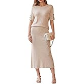 Arach&Cloz Women's Wool Blend Sweater 2 Piece Sets Business Casual Short Sleeve Top Midi Dress Outfits