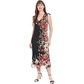 London Times Floral Sleeveless Midi Going Wedding Guest Cocktail Dresses for Women