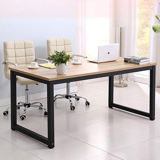 Amazon Com Hmercy Home Office Desk 47 Inch Computer Desk With Modern Simple Design Simple Writing Study Table Industrial Style Wood Top And Black Metal Frame For Home Office Home Kitchen