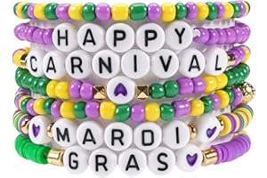 Budsmile Valentine's Day Bracelets for Women St.Patrick’s Day Bracelets USA Flag Bracelet Rainbow Easter Mardi Gras Heishi Beaded Bracelets