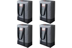 HOMOH 4 Pack Moving Bags Heavy Duty, Storage Bags for Clothes, Large Packing Tote with Wrap Around Handles, Internal Compression Straps, Alternative to Moving Boxes, Grey and Black