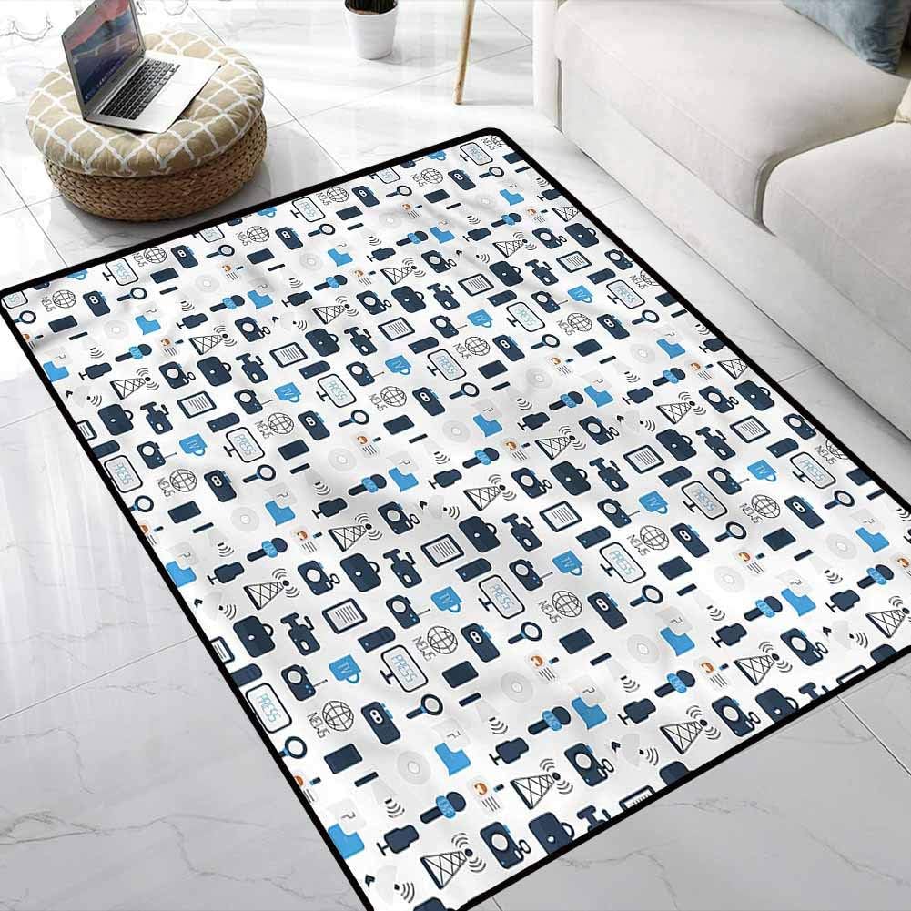 Carpet Blue and White,Media TV Icons Modern Area Rug Pad Custom Sizing Available to Choose 5 x 7 Feet