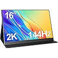 Lasitu 2K Portable Monitor 16 Inch 144Hz 2560x1440 Travel Monitor 100% sRGB Laptop Display IPS Portable Screen for Laptop PC Phone Xbox PS4-5 Switch with Smart Cover