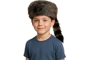 ArtCreativity Faux Fur Raccoon Hat for Kids and Adults - Animal Coonskin Cap with Faux Fur Tail - Wild Frontiersman Davy Crocket Costume Accessory - Soft Plush Polyester Fabric