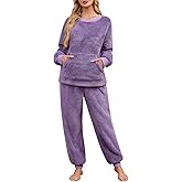 Wiepux Women's Fleece Pajama Set 2 Piece Long Sleeve Lounge Sets Winter Fuzzy Pj Loungewear Outfits Fluffy Sleepwear