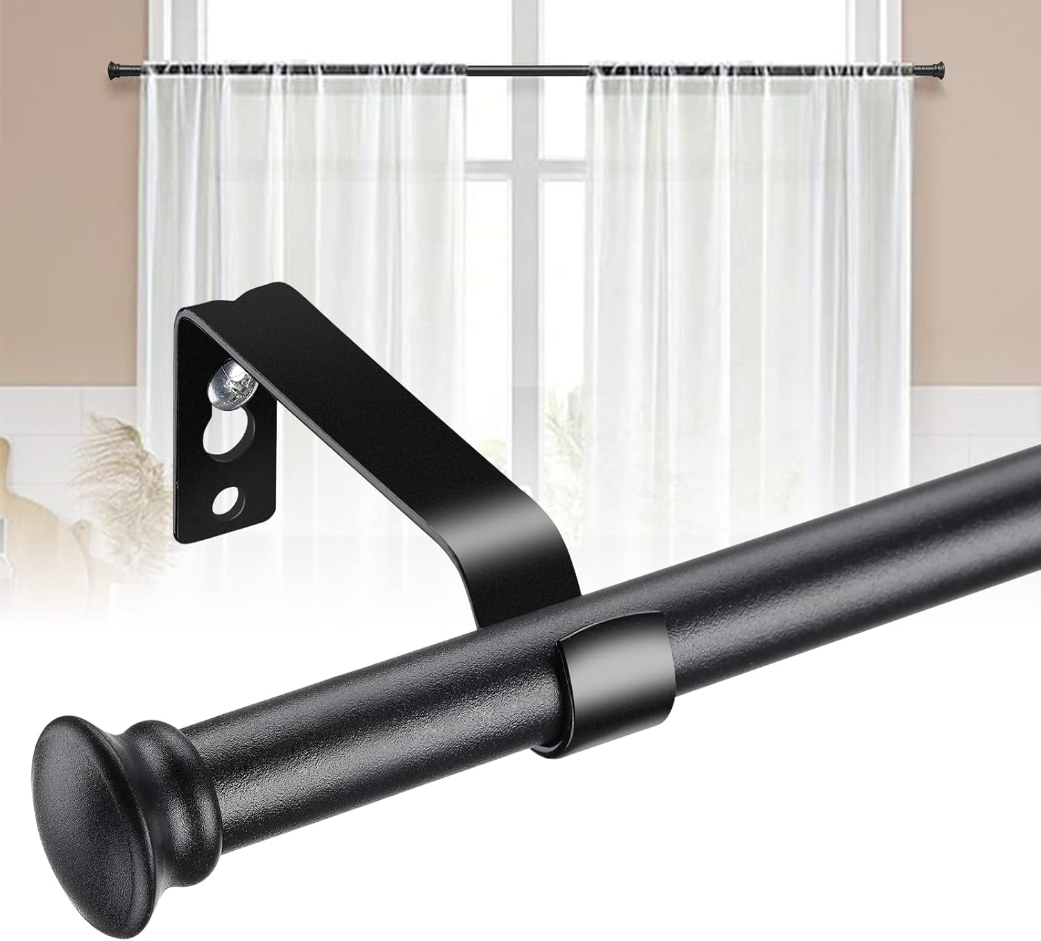Window Treatment Hardware - Curtain Rods for Windows 28 to 50 Inch - 5/8” Heavy Duty Curtain Rod Set - Decorative Cafe Drapery Rods with Brackets for Kitchen,Bathroom,Sliding Door - Matte Black