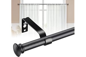 LAKEROD Curtain Rods for Windows 28 to 50 Inch - 5/8” Heavy Duty Curtain Rod Set - Decorative Cafe Drapery Rods with Brackets for Kitchen,Bathroom,Sliding Door - Matte Black