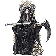Evil Grim Reaper on Bone Throne Statue with Scythe and Skull Accents for Scary Halloween Decorations or Spooky Gothic Decor Sculptures & Figurines As Fantasy Gifts for Man Cave