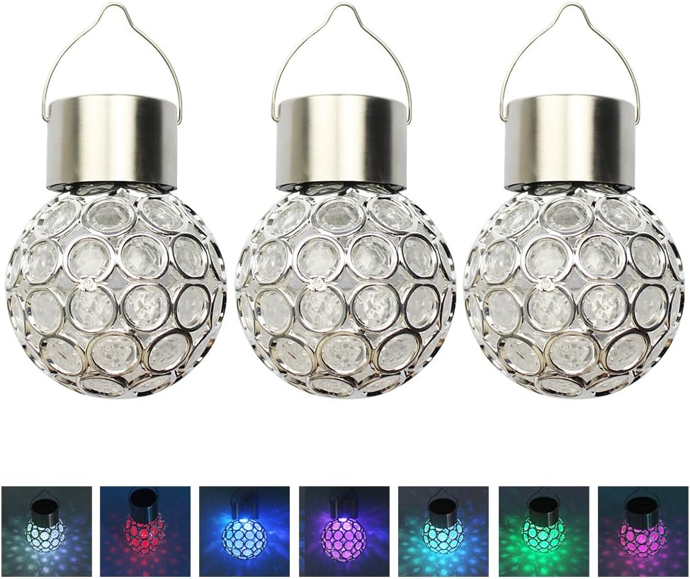 LUCKSTAR Solar Hanging Ball Lights Set of 3 Lantern Ball Outdoor