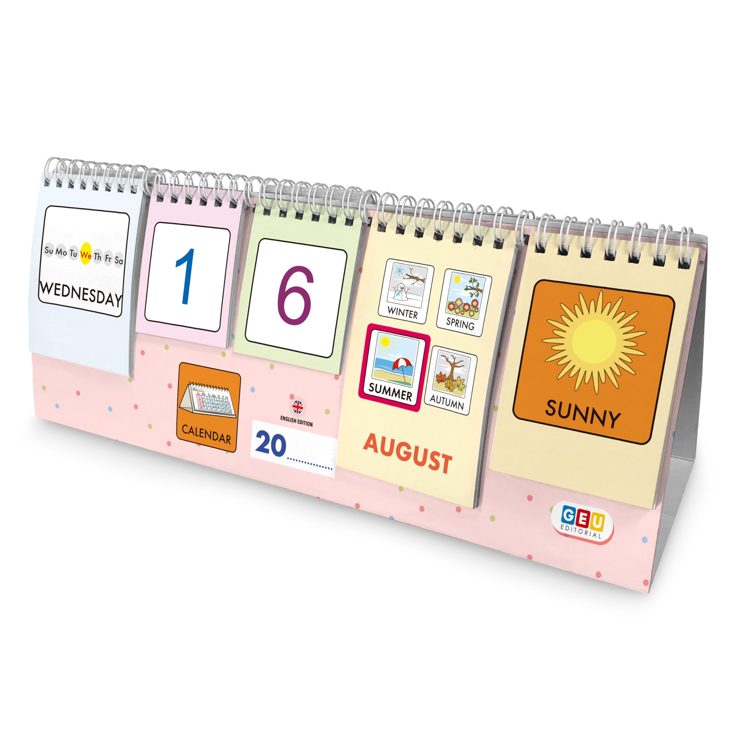Children's Montessori Calendar | Children's Weekly Calendar | Educational Children's Calendar with Editorial GEU Pictograms (English)
