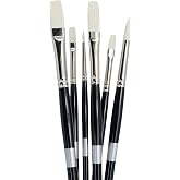 Trekell Opal Bristle Acrylic Paint Brush Set - Assorted Professional Paint Brushes Designed for Acrylic and Oil Paint - 10" Brush Handles, 6 Piece Set