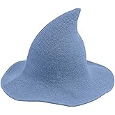 YouNuo Witch Hat for Women, Classic Halloween Knitted Wool Wizard Hat,Wide Brim Pointed Witches Cap for Party Cosplay Costume
