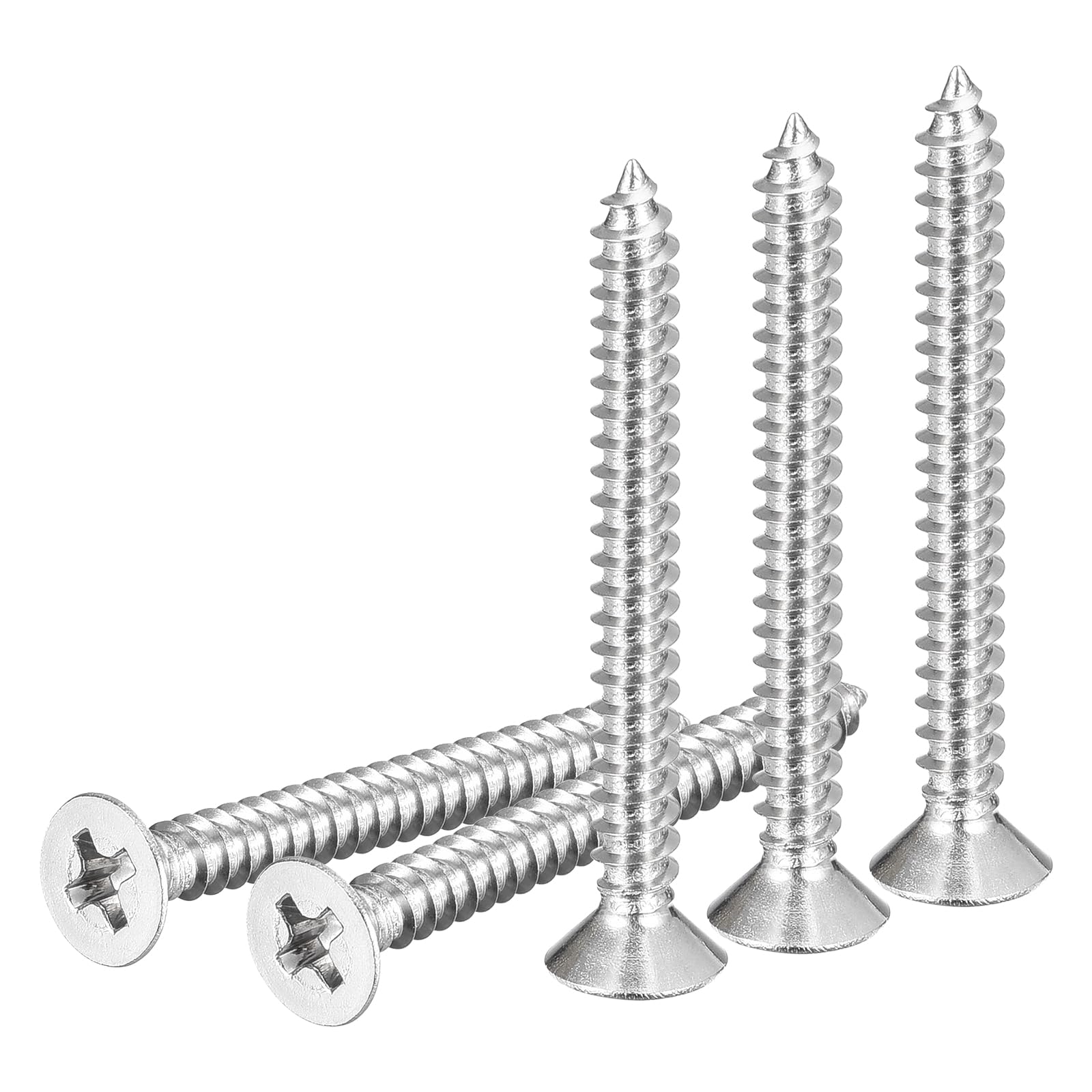 DTGN 100Pcs #6x1-3/8" Flat Head Wood Screws, 304 Stainless Steel Phillips Self Tapping Screws - Good for Woodworking, Furniture - Silver — image 1