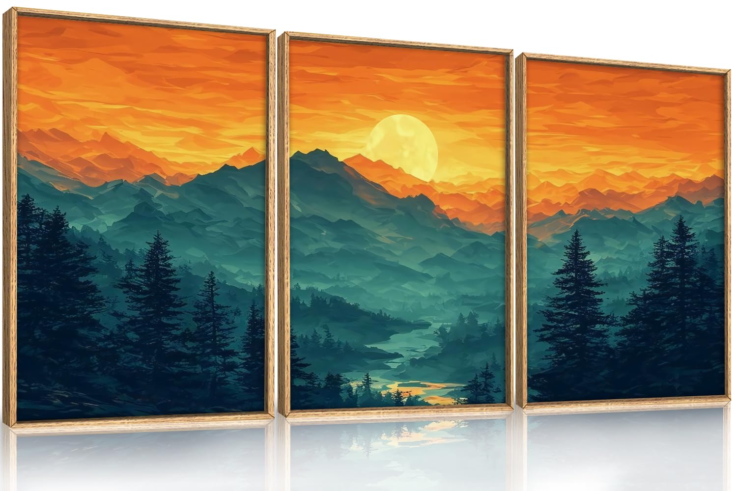 HOURIA Large Sunrise Mountain Forest Landscape Framed Canvas Wall Art ...