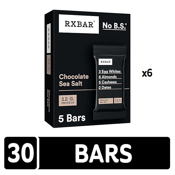 RXBAR PROTEIN BARS, 12G PROTEIN, GLUTEN FREE SNACKS, CHOCOLATE SEA SALT (6 BOXES, 30 BARS)
