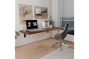 IAE Wall Mounted Folding Table with Pine Wood,36" x 14" Floating Wall Desk,Laundry Folding Table with Shelf Brackets,Fold Down Desk Shelf,Folding Workbench for Home,Dining,Laundry Room,Kitchen,Brown