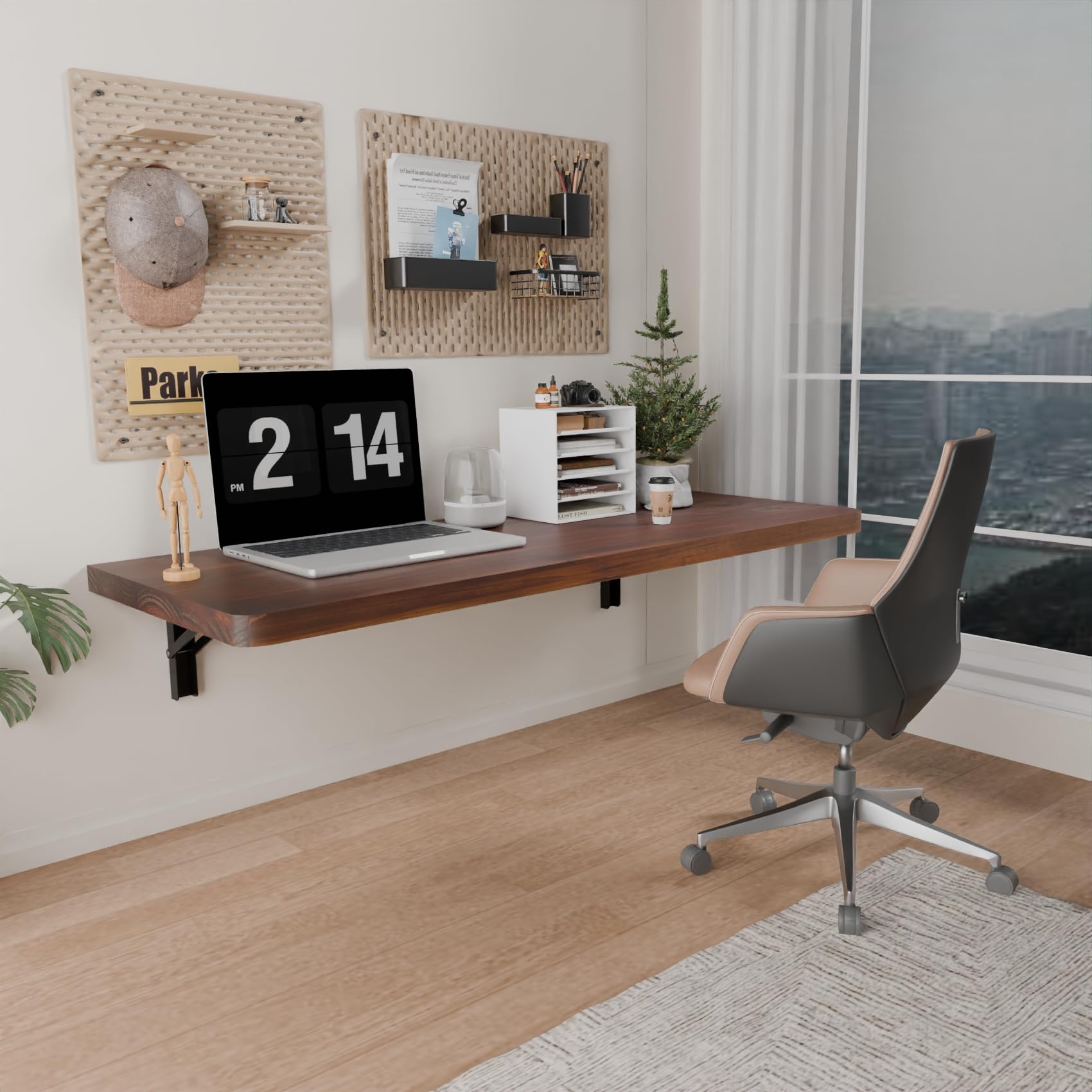 Photo 1 of IAE Wall Mounted Folding Table with Pine Wood,36" x 14" Floating Wall Desk,Laundry Folding Table with Shelf Brackets,Fold Down Desk Shelf,Folding Workbench for Home,Dining,Laundry Room,Kitchen,Brown