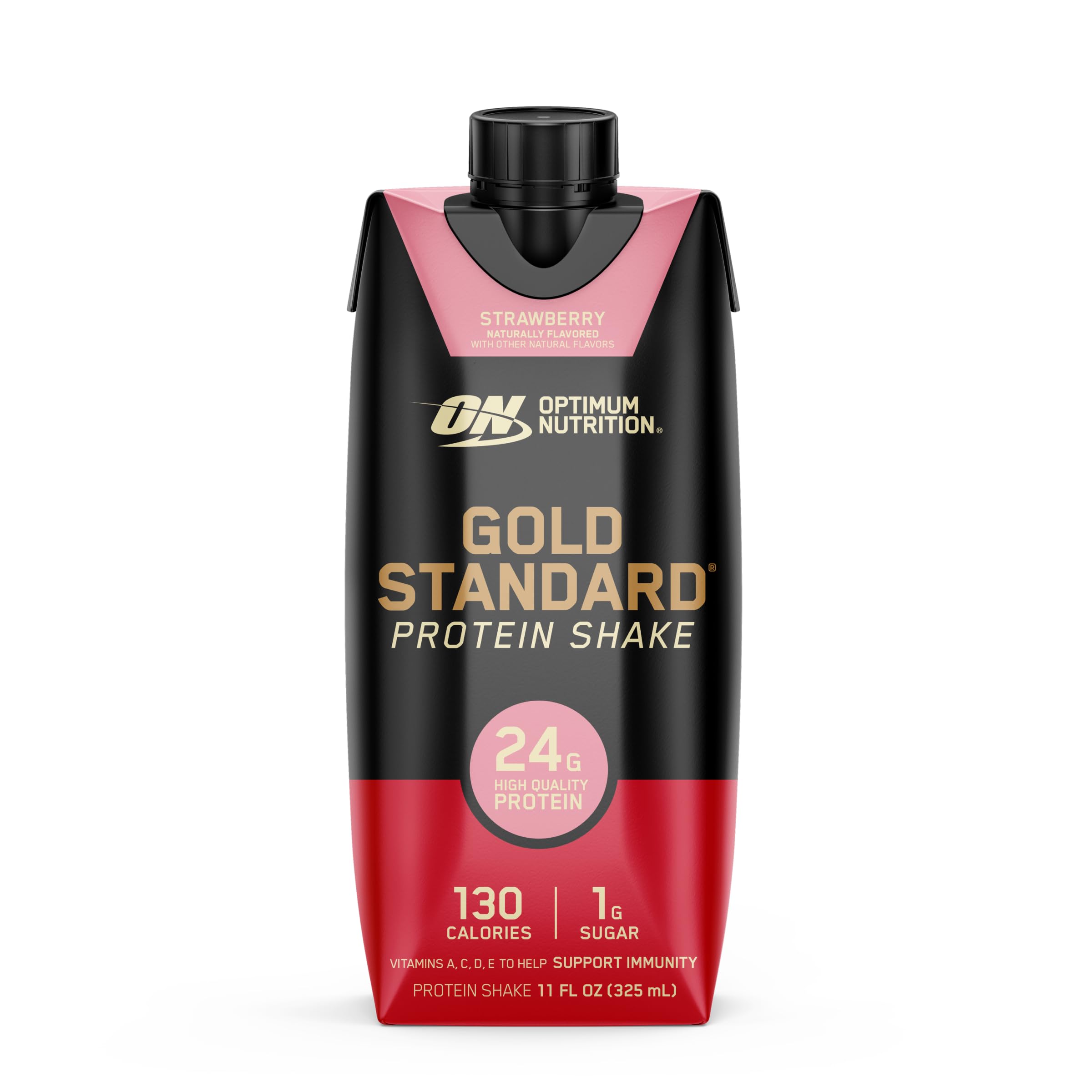 Optimum Nutrition Gold Standard Protein Shake, 24g Protein, Ready to Drink Protein Drinks, Strawberry, 11 Fl Oz, 12 Count (Pack of 1) (Packaging May Vary)