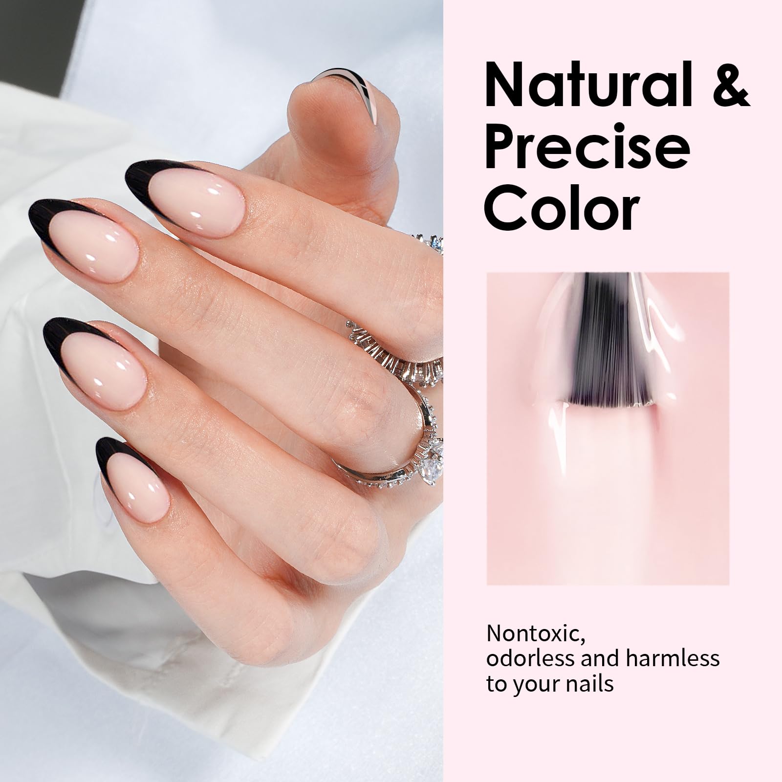 Canvalite French Tip Press On Nails, 30Pcs Short Almond Press on Nails Reusable Acrylic Fake Nails with Glue & Glue Remover Easy to Use Manicure Kit for Women, Black - Image 3