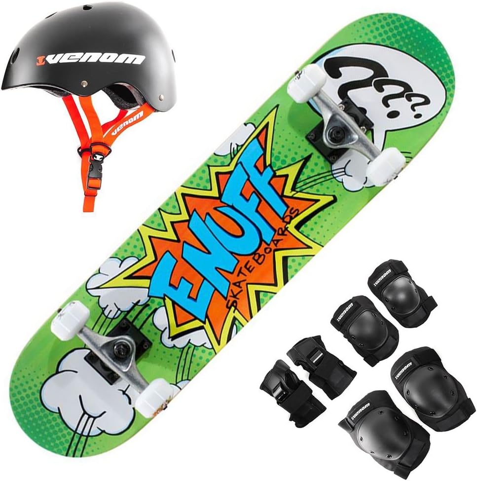 Enuff POW 2 Mini Green Complete Skateboard - 7.25" Inc Pads & Helmet Set