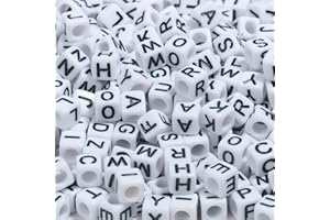 Yochus 1000pcs Bulk White Square Acrylic Alphabet Letter Beads 6x6mm Black Letter A-Z Beads for Jewelry Making and DIY Bracelets, Necklaces, Key Chains