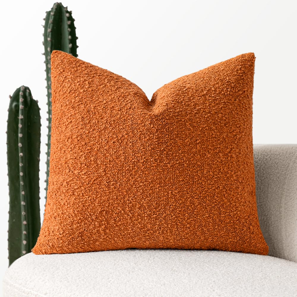 MIULEE 18x18 Inch Textured Boucle Throw Pillow Cover Orange Accent Solid Lumbar Pillow Case Decorative Soft Pack of 1 Halloween Thanksgiving Couch Cushion Chair Sofa Bedroom Livingroom Home Decor