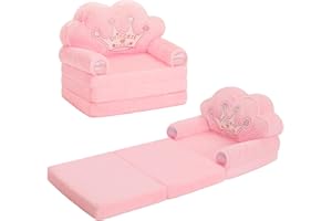 MOONBEEKI Toddler Chair Comfy，Foldable Princess Couch for Girl, Toddler Recliners for Kids Over 18 Months, Kids Furniture for Bedroom and Playroom, Pink