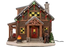 FG Square Christmas Village Moose Lodge Retreat | Christmas House Collection Accessories Figurines for Decorations and Gifts | Sound with Multicolor LED Lights