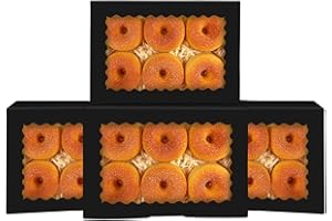 qiqee Black 9x6x2.5 inch Cookie Box with Window 25Pcs Pastry Macaron Bakery Box for Packaging
