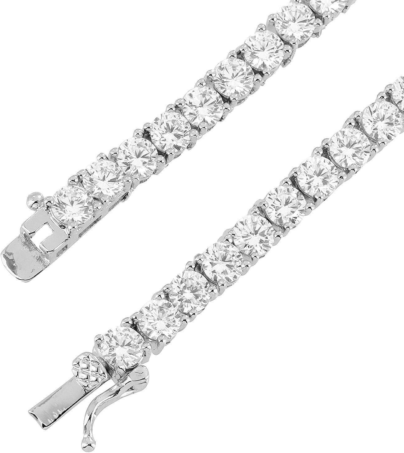 Hip Hop Mens 18K 5MM White Gold Finish 1 Row Lab Diamond Tennis Link Bracelet
