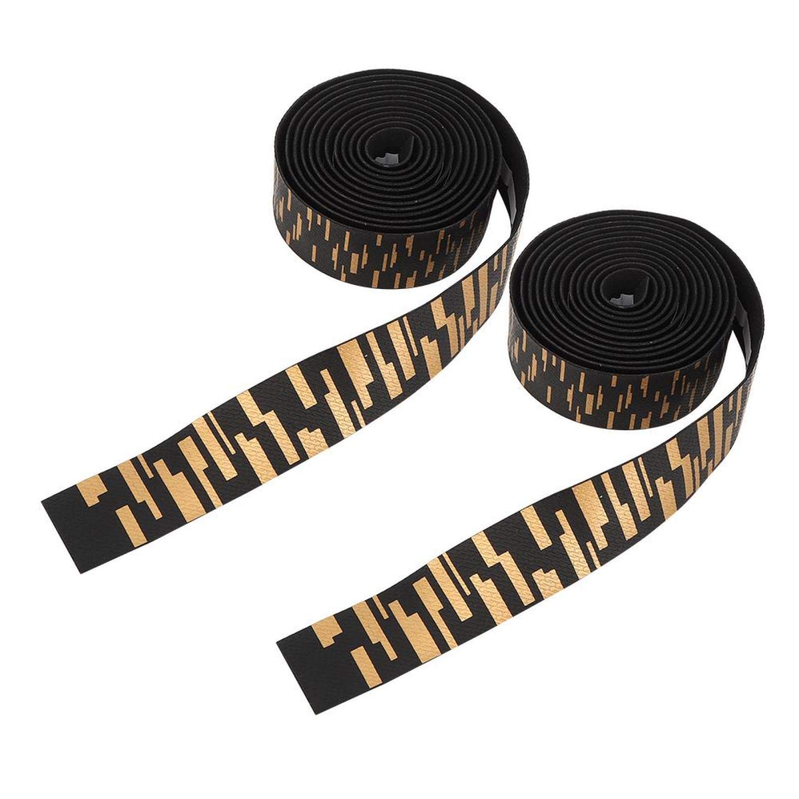 DAUERHAFT EVA/PU Road Bicycle Handlebar Tape, Damping Sweat Absorption Breathable Bike Handle Bar Wrap(Gold Black)