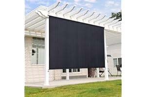 ARKOST Outdoor Roll Up Shade, 7x8 FT Exterior Cordless Roller Shade Wand Crank Operation for Patio Yard Deck Porch, Graphite